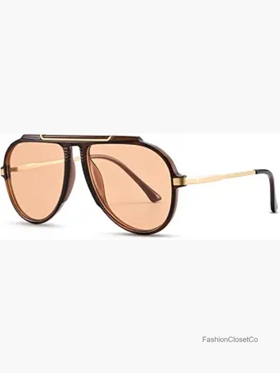 Oversized Aviator Sunglasses Retro Vintage Gold Metal Frame UV400